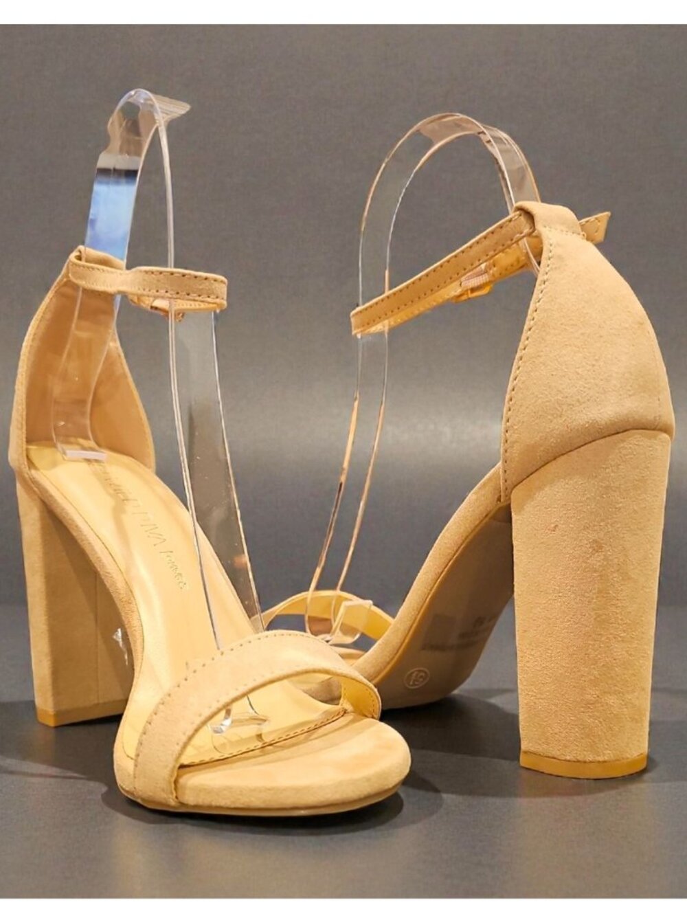 Natural Block Heel Sandals With Ankle Strap & Open Toe - Womens Formal Shoes